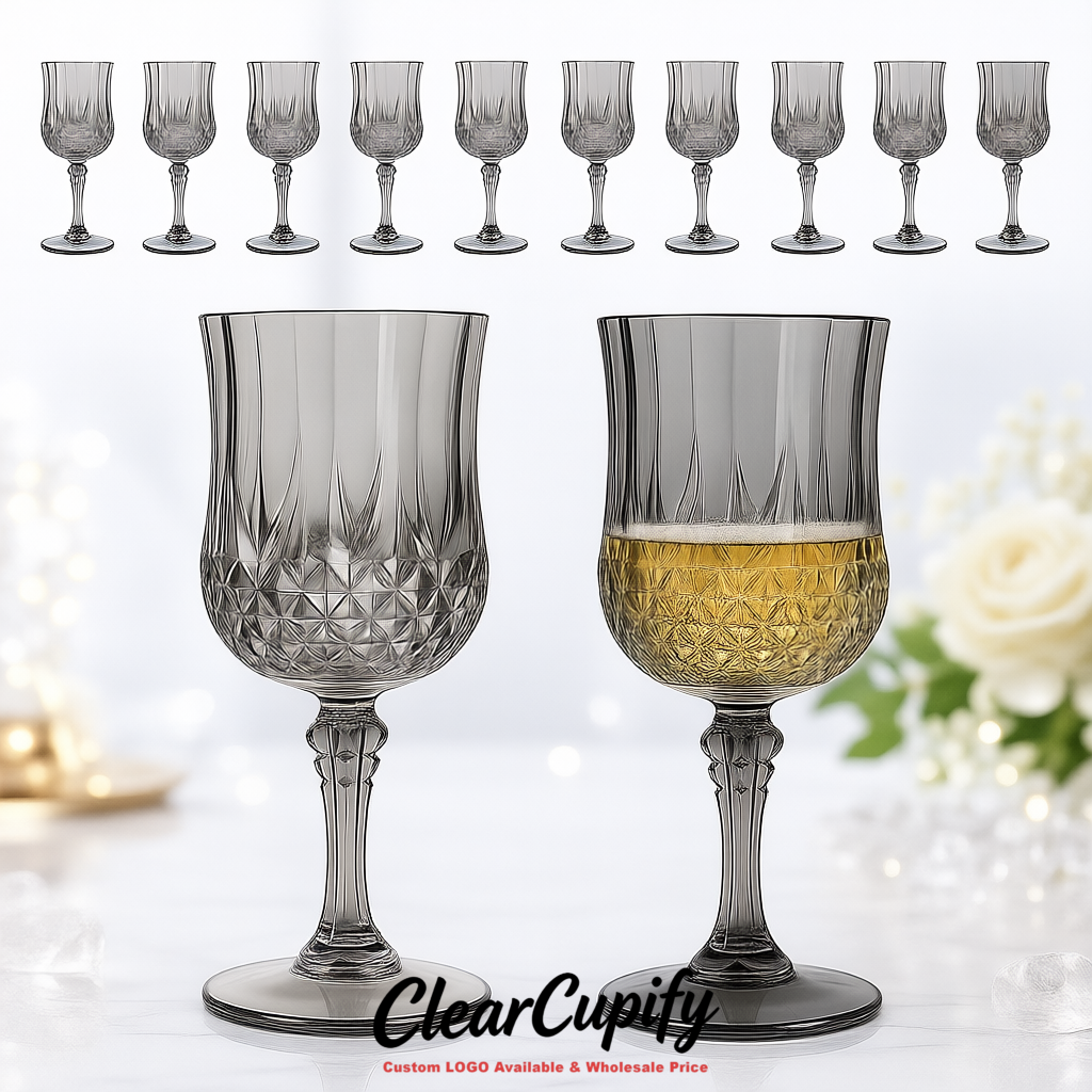 Aurora Gray 7oz Acrylic Plastic Wine Goblets - 2.7 x 6.7 inches Party & Wedding Wine Glasses