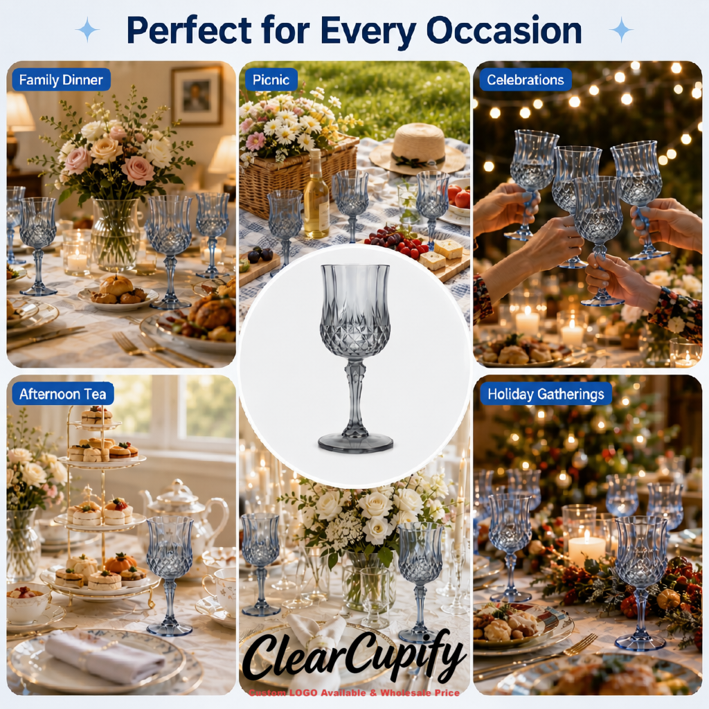 Aurora Gray 7oz Acrylic Plastic Wine Goblets - 2.7 x 6.7 inches Party & Wedding Wine Glasses