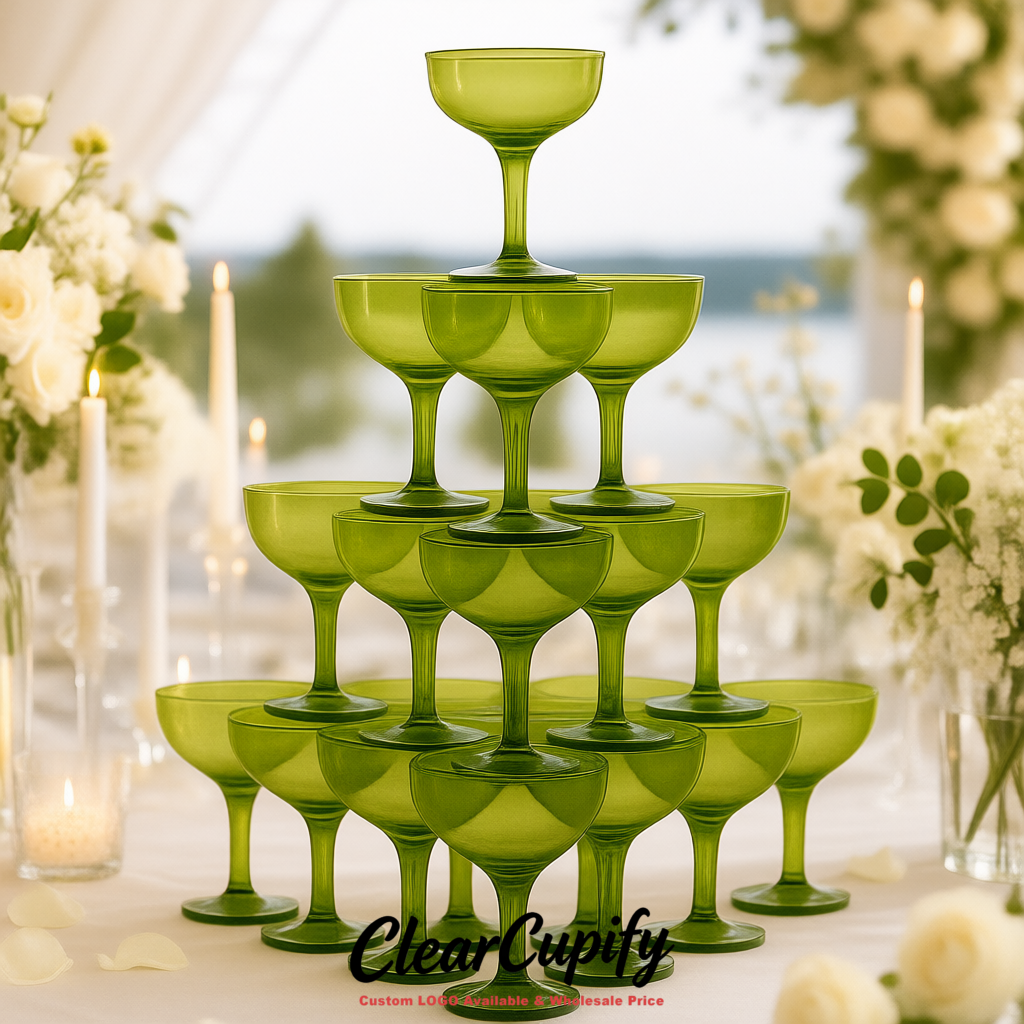 Avocado Green 5oz Stackable Plastic Martini Glasses 4.13x3.14 inches/10.5x8 cm  For Champagne Tower