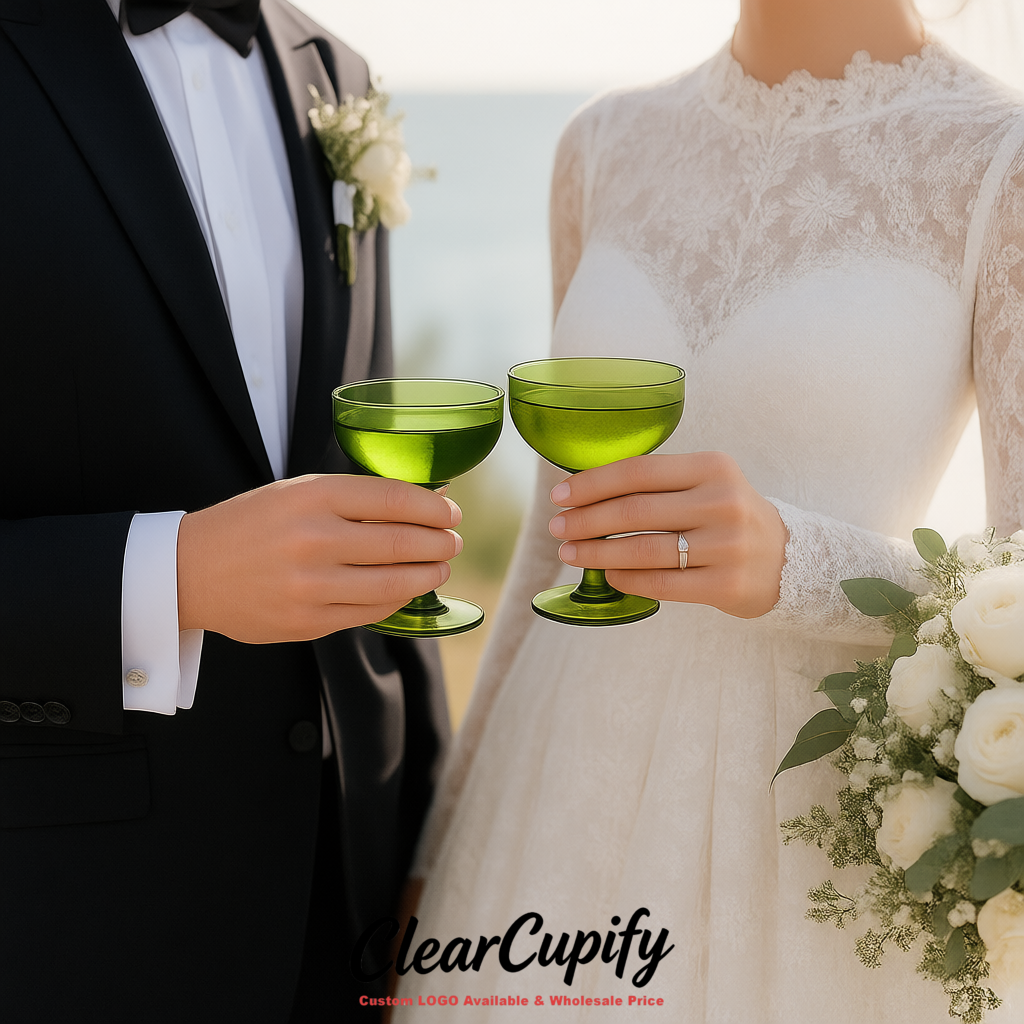 Avocado Green 5oz Stackable Plastic Martini Glasses 4.13x3.14 inches/10.5x8 cm For Champagne Tower