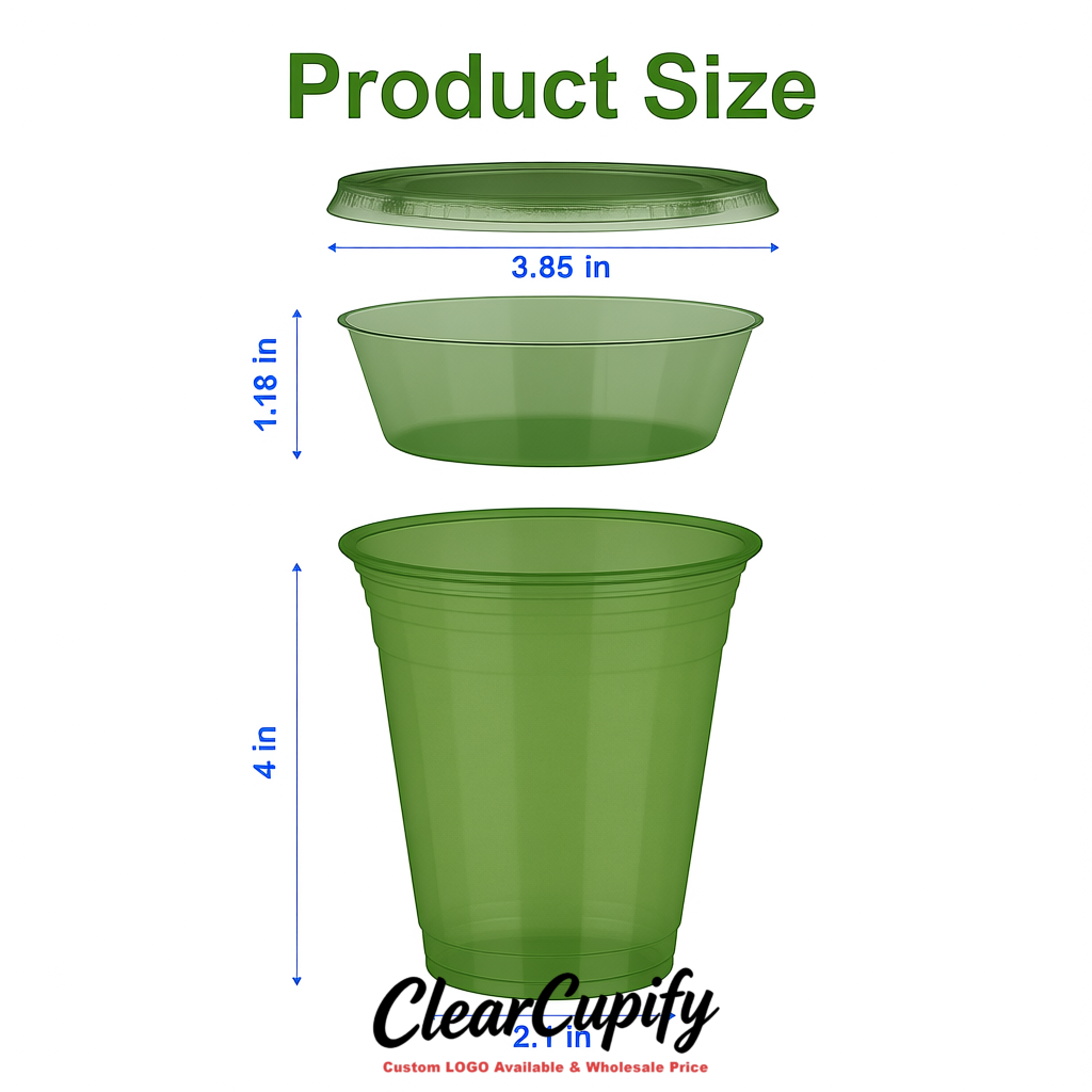 Avocado Green 12 oz Disposable Plastic Parfait Cups with Insert & Flat lids 3.85 x 2.1 x 4 inches
