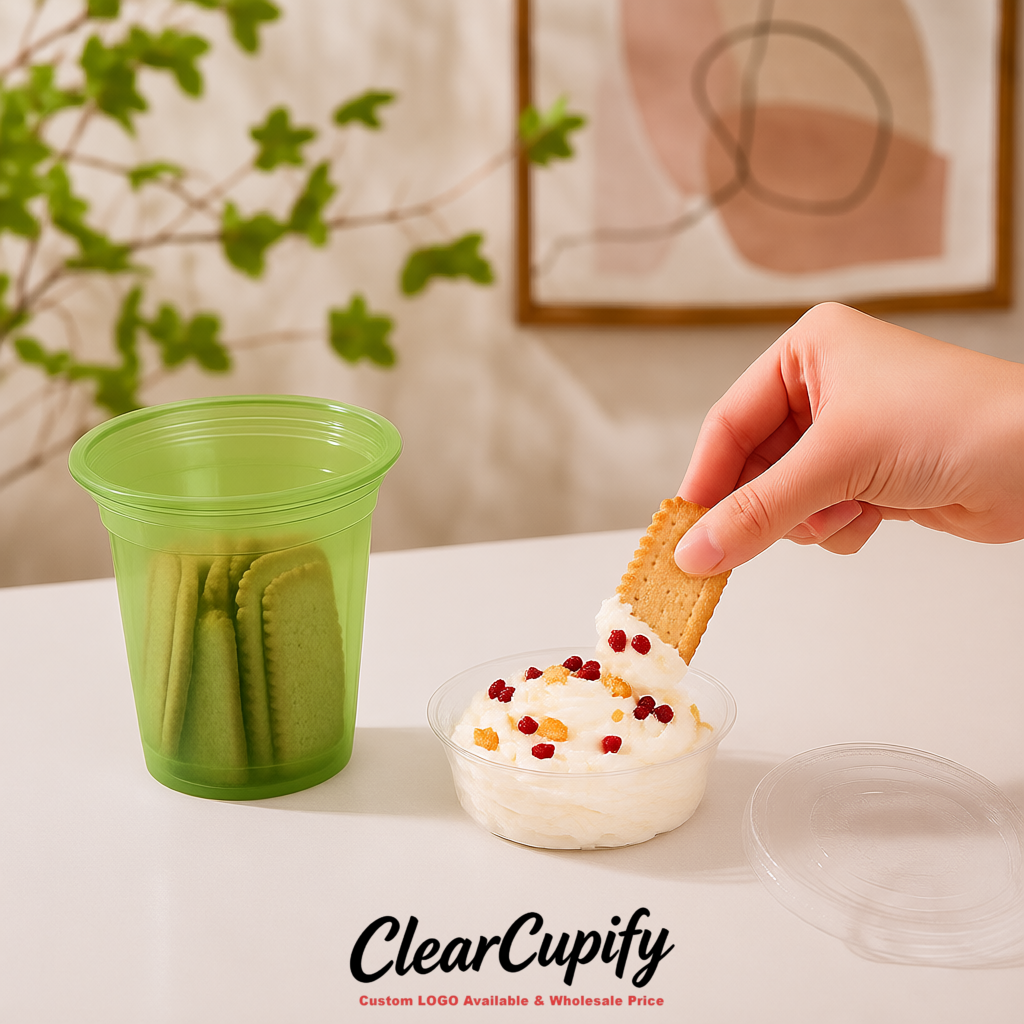 Avocado Green 12 oz Disposable Plastic Parfait Cups with Insert & Flat lids 3.85 x 2.1 x 4 inches