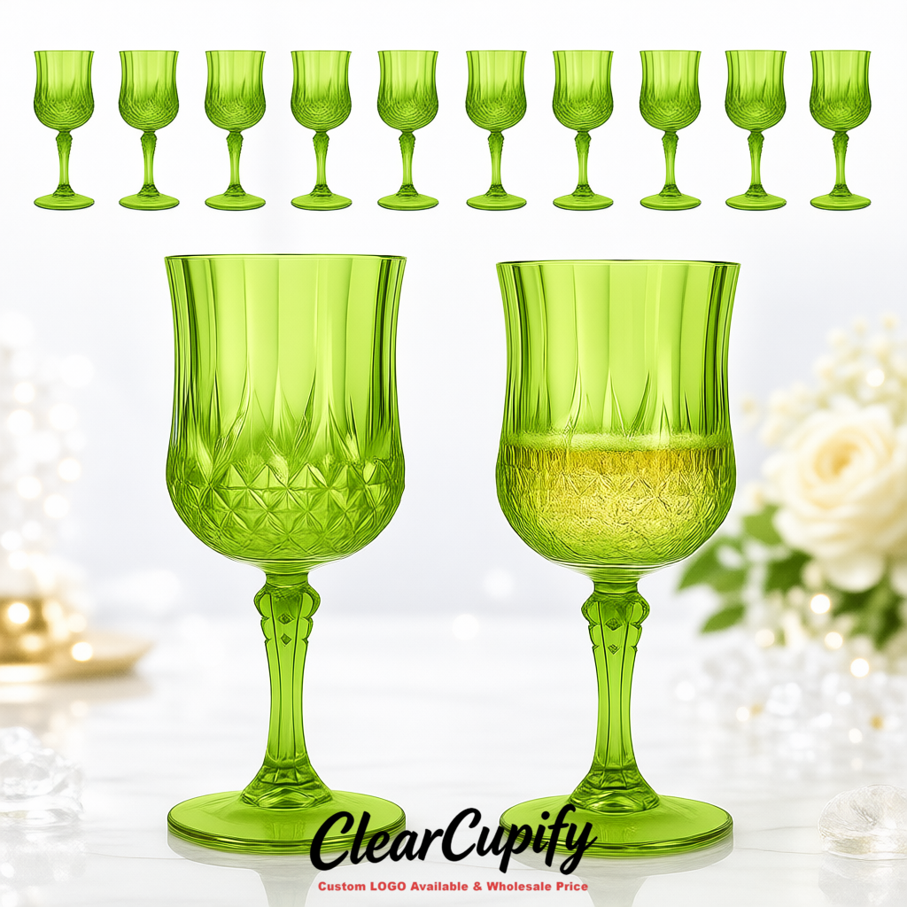 Avocado Green 7oz Acrylic Plastic Wine Goblets - 2.7 x 6.7 inches Party & Wedding Wine Glasses