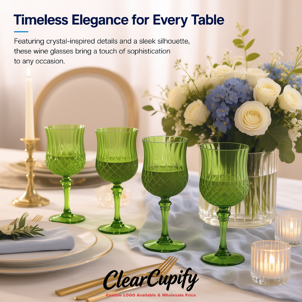 Avocado Green 7oz Acrylic Plastic Wine Goblets - 2.7 x 6.7 inches Party & Wedding Wine Glasses