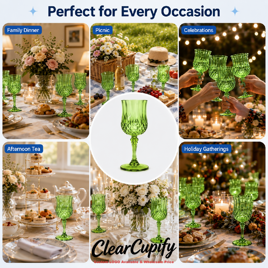 Avocado Green 7oz Acrylic Plastic Wine Goblets - 2.7 x 6.7 inches Party & Wedding Wine Glasses