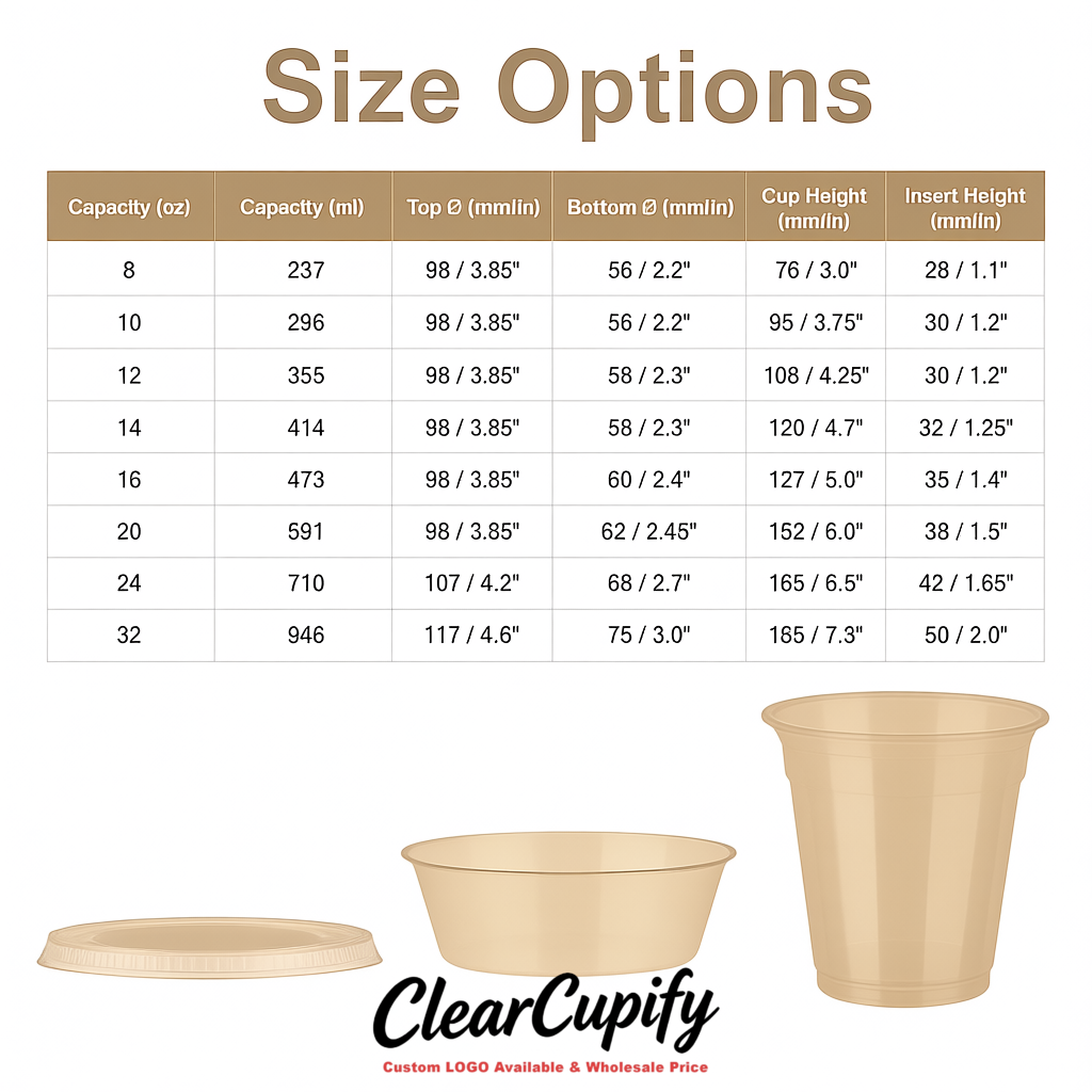 Beige 12 oz Disposable Plastic Parfait Cups with Insert & Flat lids 3.85 x 2.1 x 4 inches
