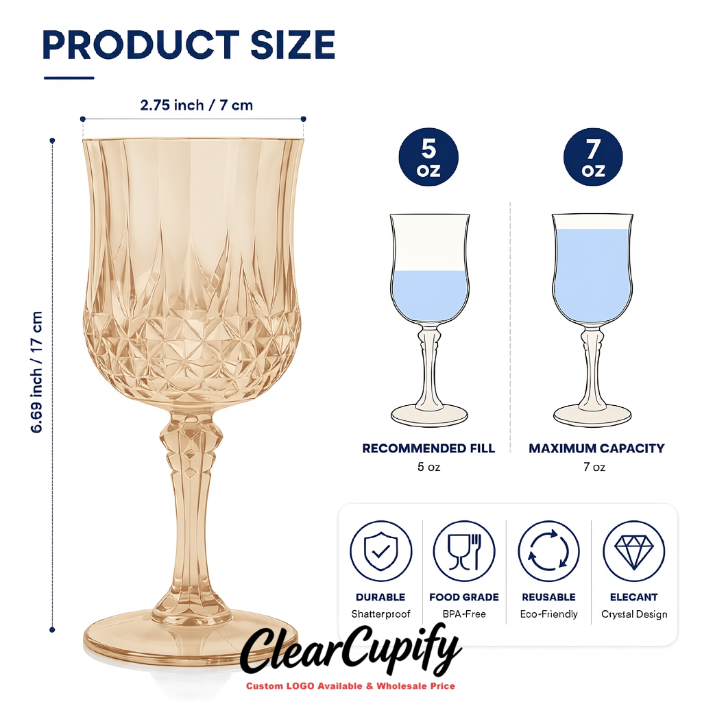 Beige 7oz Acrylic Plastic Wine Goblets - 2.7 x 6.7 inches Party & Wedding Wine Glasses