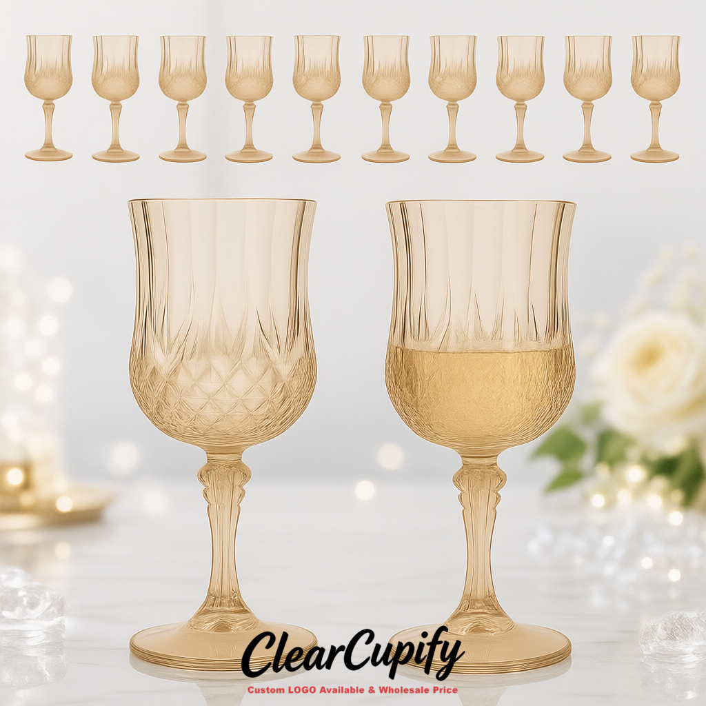 Beige 7oz Acrylic Plastic Wine Goblets - 2.7 x 6.7 inches Party & Wedding Wine Glasses