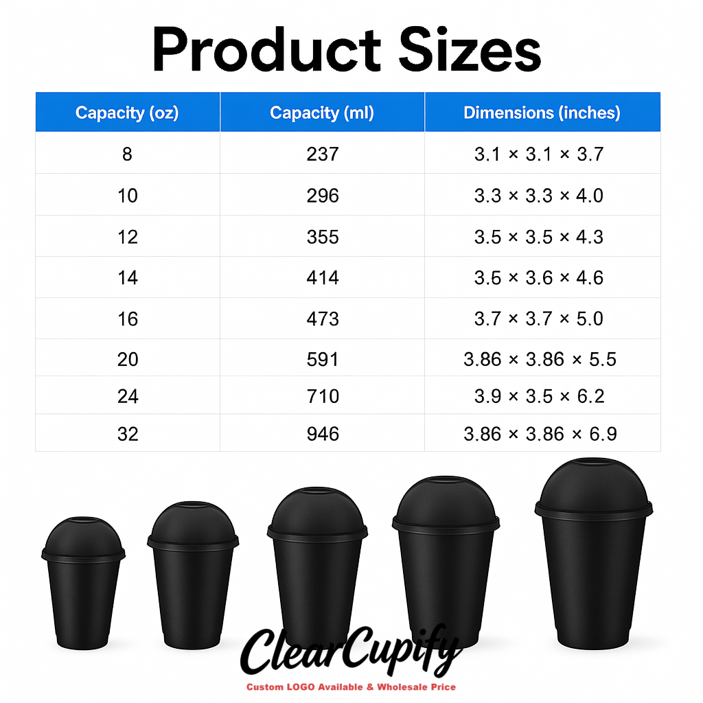 Black 16 oz Plastic Slushie Cups with Dome Lid & Detachable Spoon Straws for Milkshake, Boba, Smoothies, Iced Coffee
