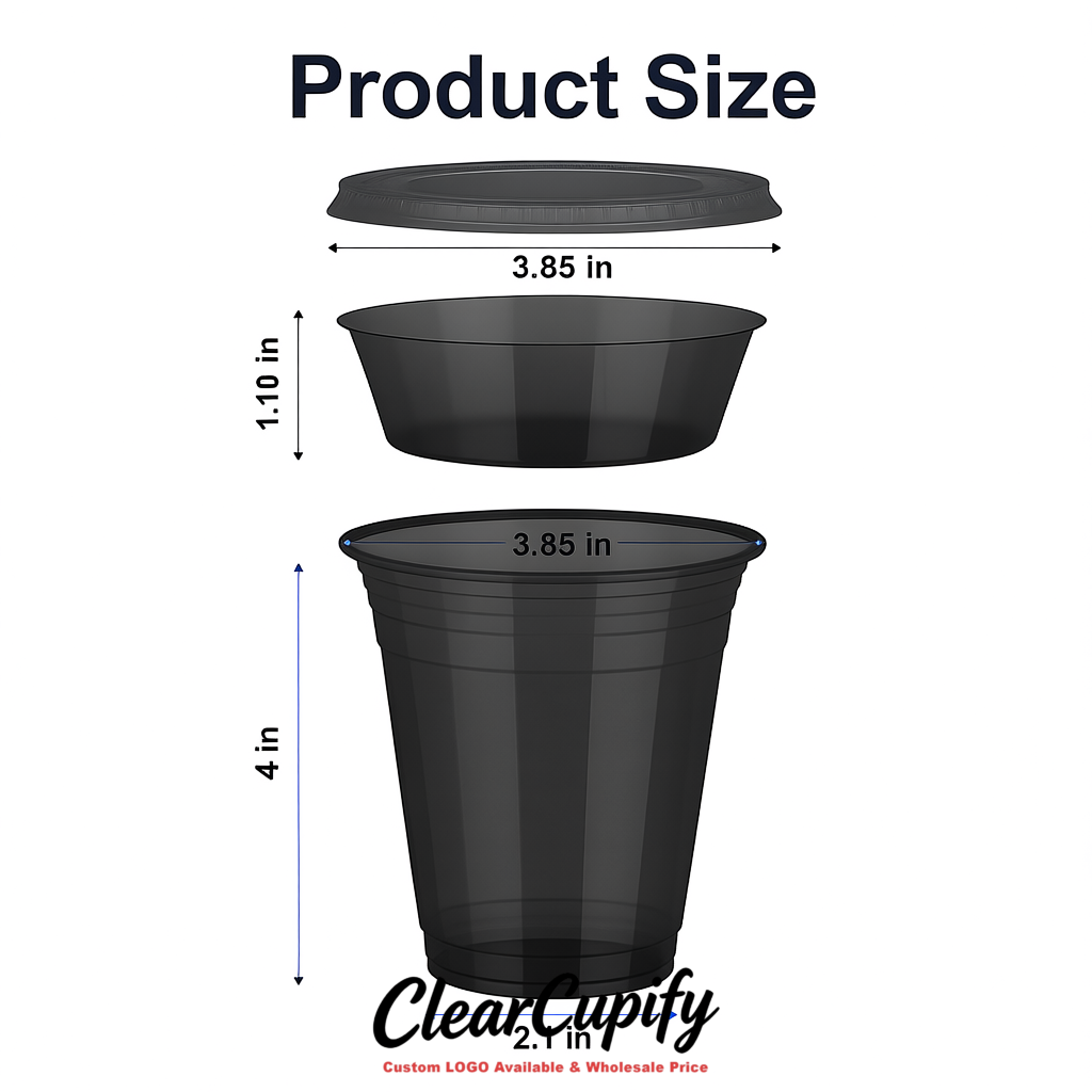 Black 12 oz Disposable Plastic Parfait Cups with Insert & Flat lids 3.85 x 2.1 x 4 inches