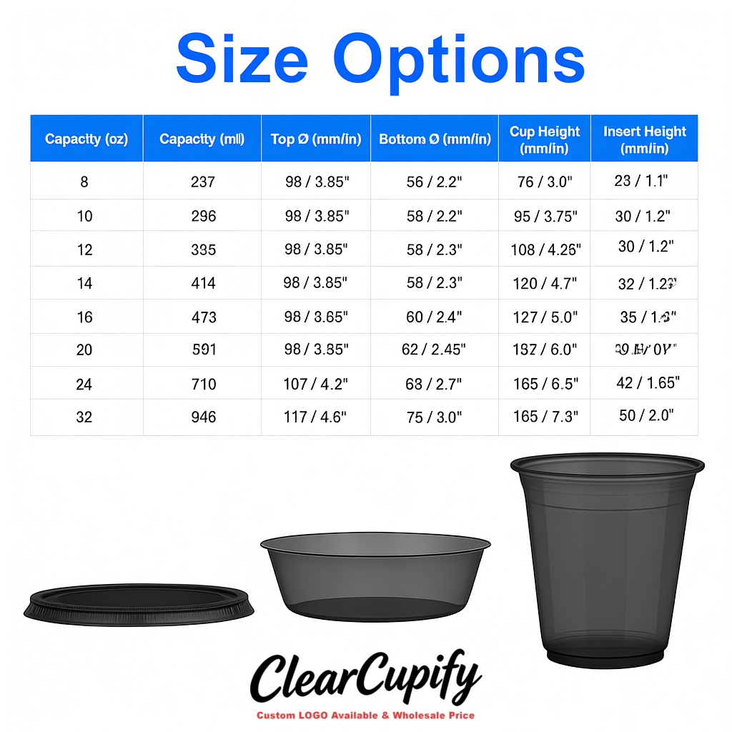 Black 12 oz Disposable Plastic Parfait Cups with Insert & Flat lids 3.85 x 2.1 x 4 inches Black 12 oz Disposable Plastic Parfait Cups with Insert & Flat lids 3.85 x 2.1 x 4 inches