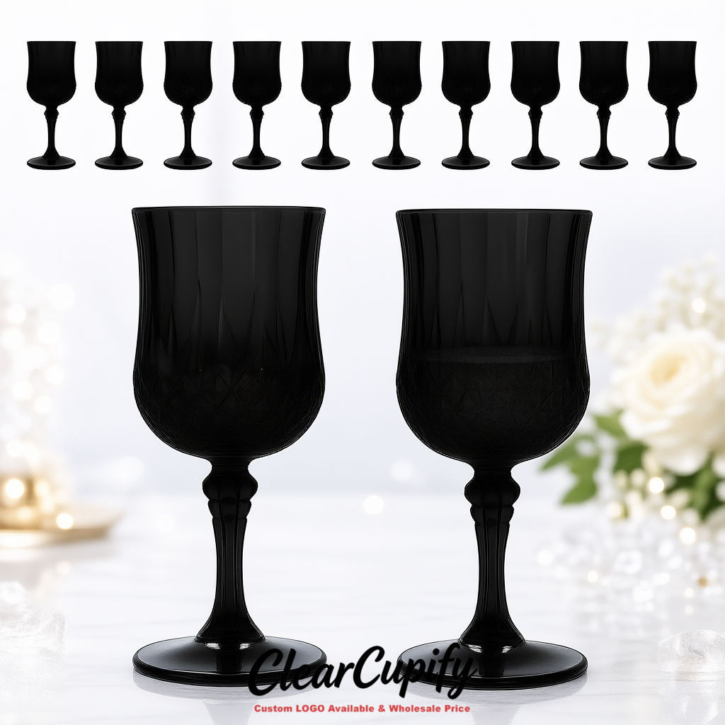 Black 7oz Acrylic Plastic Wine Goblets - 2.7 x 6.7 inches Party & Wedding Wine Glasses