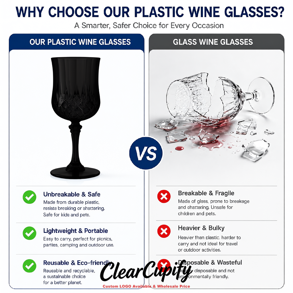 Black 7oz Acrylic Plastic Wine Goblets - 2.7 x 6.7 inches Party & Wedding Wine Glasses