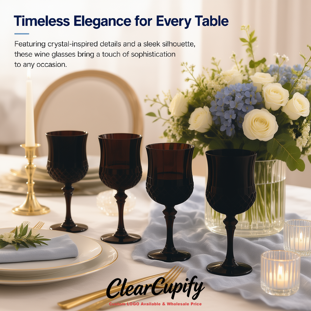 Black 7oz Acrylic Plastic Wine Goblets - 2.7 x 6.7 inches Party & Wedding Wine Glasses