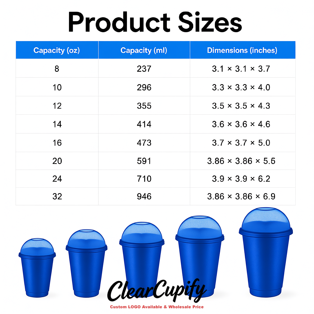 Blue 16 oz Plastic Slushie Cups with Dome Lid & Detachable Spoon Straws for Milkshake, Boba, Smoothies, Iced Coffee