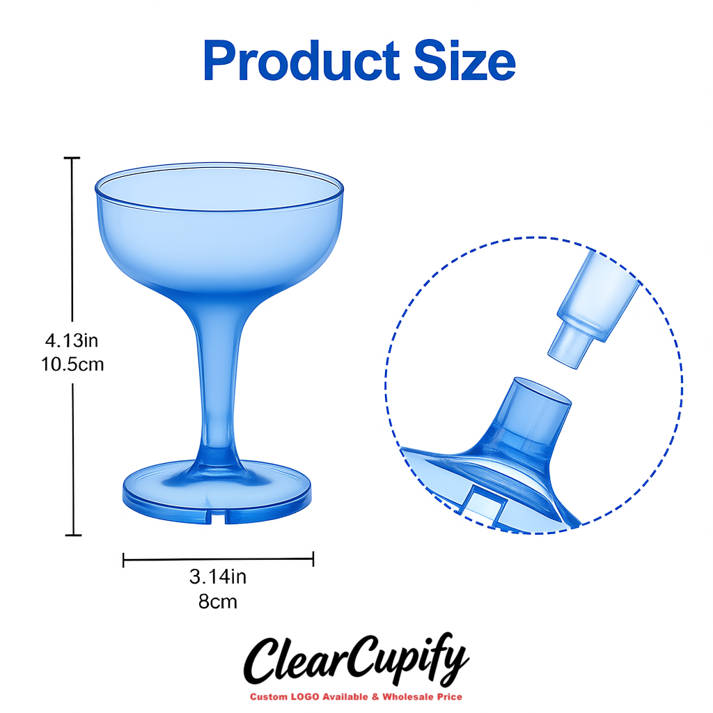 Blue 5oz Stackable Plastic Martini Glasses 4.13x3.14 inches/10.5x8 cm For Champagne Tower