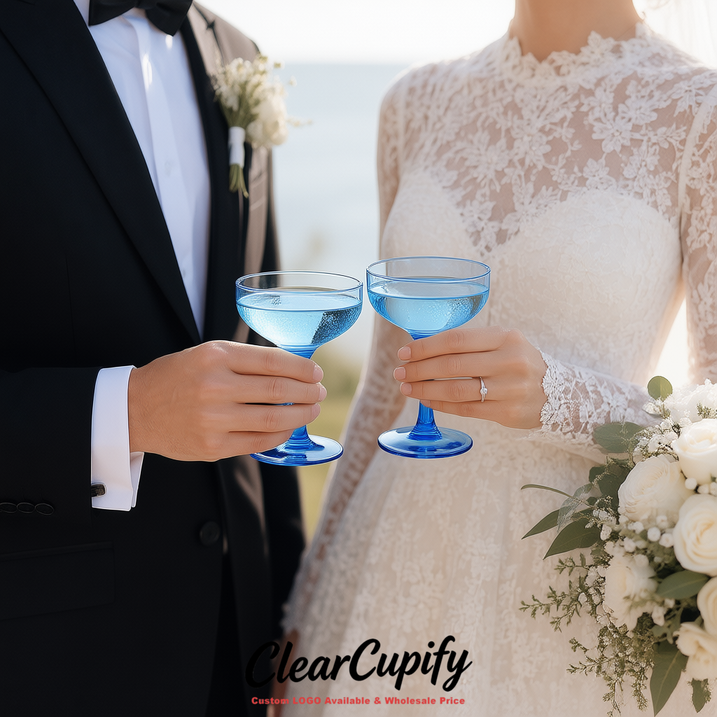 Blue 5oz Stackable Plastic Martini Glasses 4.13x3.14 inches/10.5x8 cm For Champagne Tower