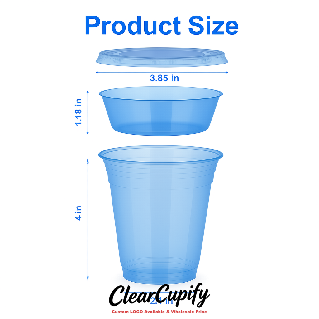 Blue 12 oz Disposable Plastic Parfait Cups with Insert & Flat lids 3.85 x 2.1 x 4 inches