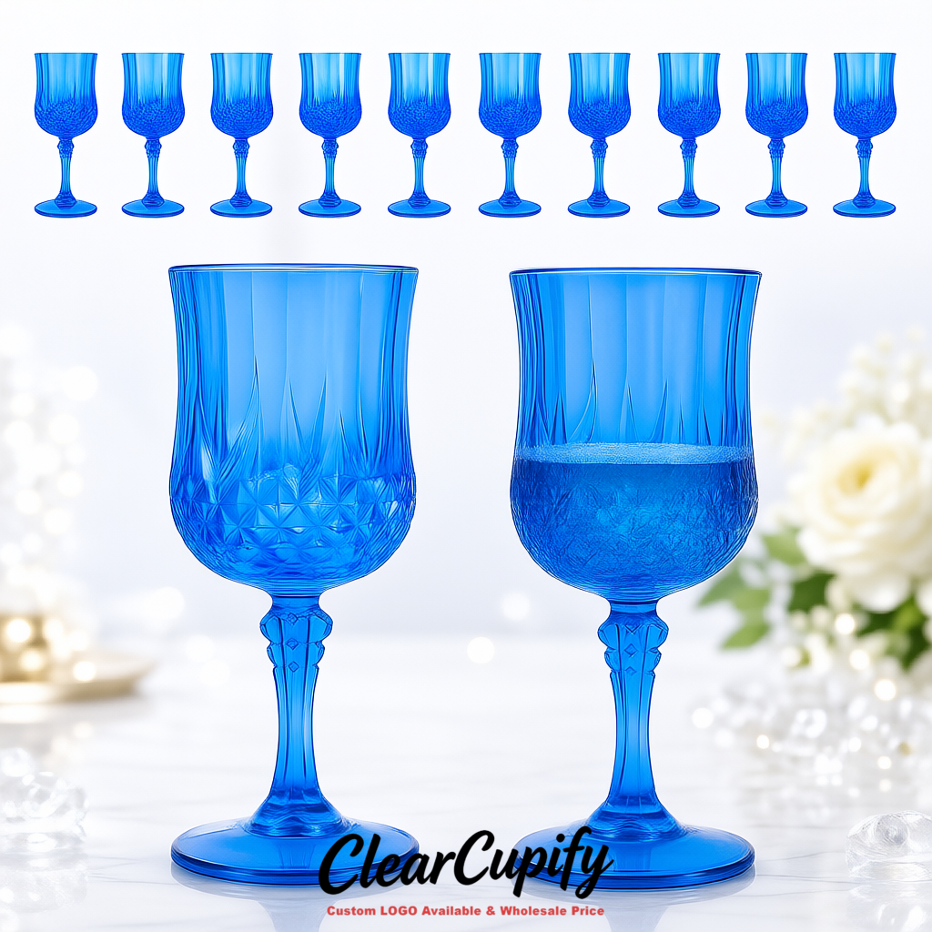 Blue 7oz Acrylic Plastic Wine Goblets - 2.7 x 6.7 inches Party & Wedding Wine Glasses