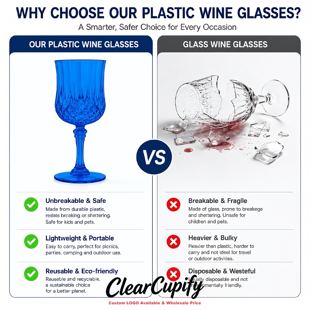 Blue 7oz Acrylic Plastic Wine Goblets - 2.7 x 6.7 inches Party & Wedding Wine Glasses