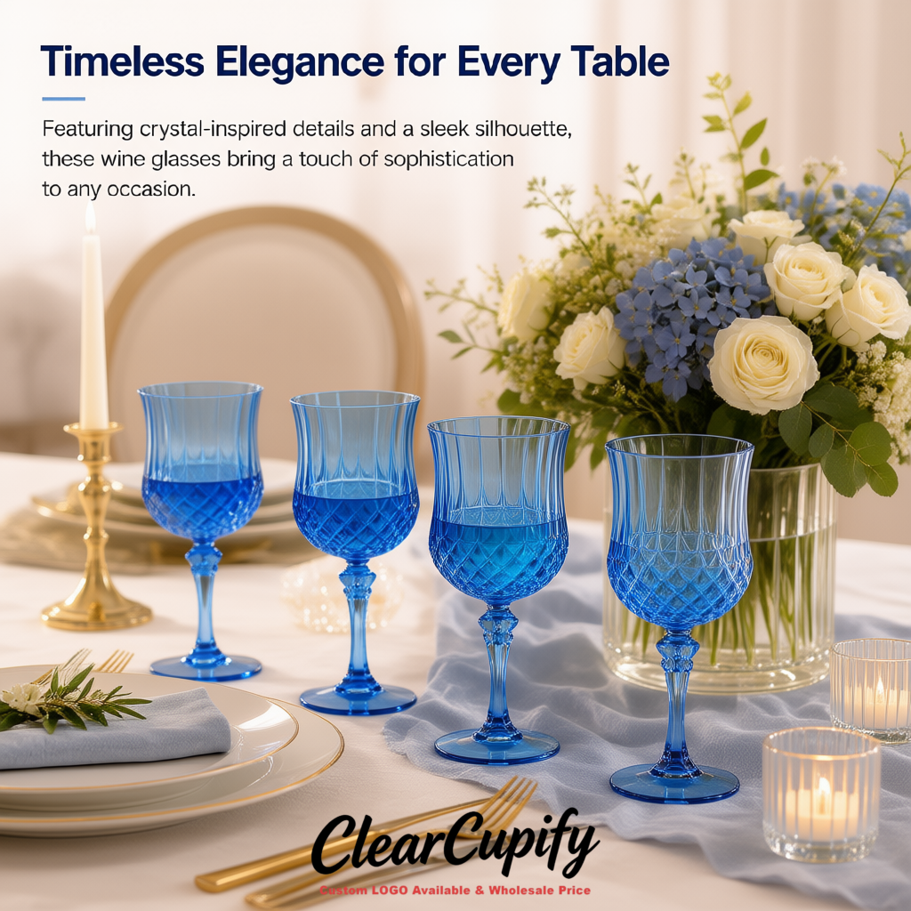 Blue 7oz Acrylic Plastic Wine Goblets - 2.7 x 6.7 inches Party & Wedding Wine Glasses