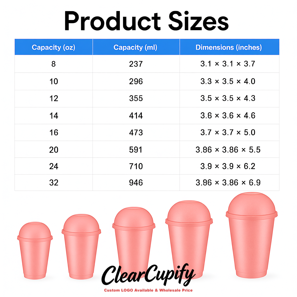 Blush 16 oz Plastic Slushie Cups with Dome Lid & Detachable Spoon Straws for Milkshake, Boba, Smoothies, Iced Coffee