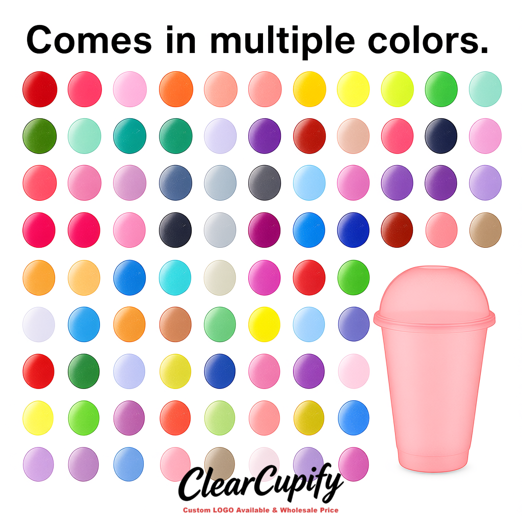 Blush 16 oz Plastic Slushie Cups with Dome Lid & Detachable Spoon Straws for Milkshake, Boba, Smoothies, Iced Coffee
