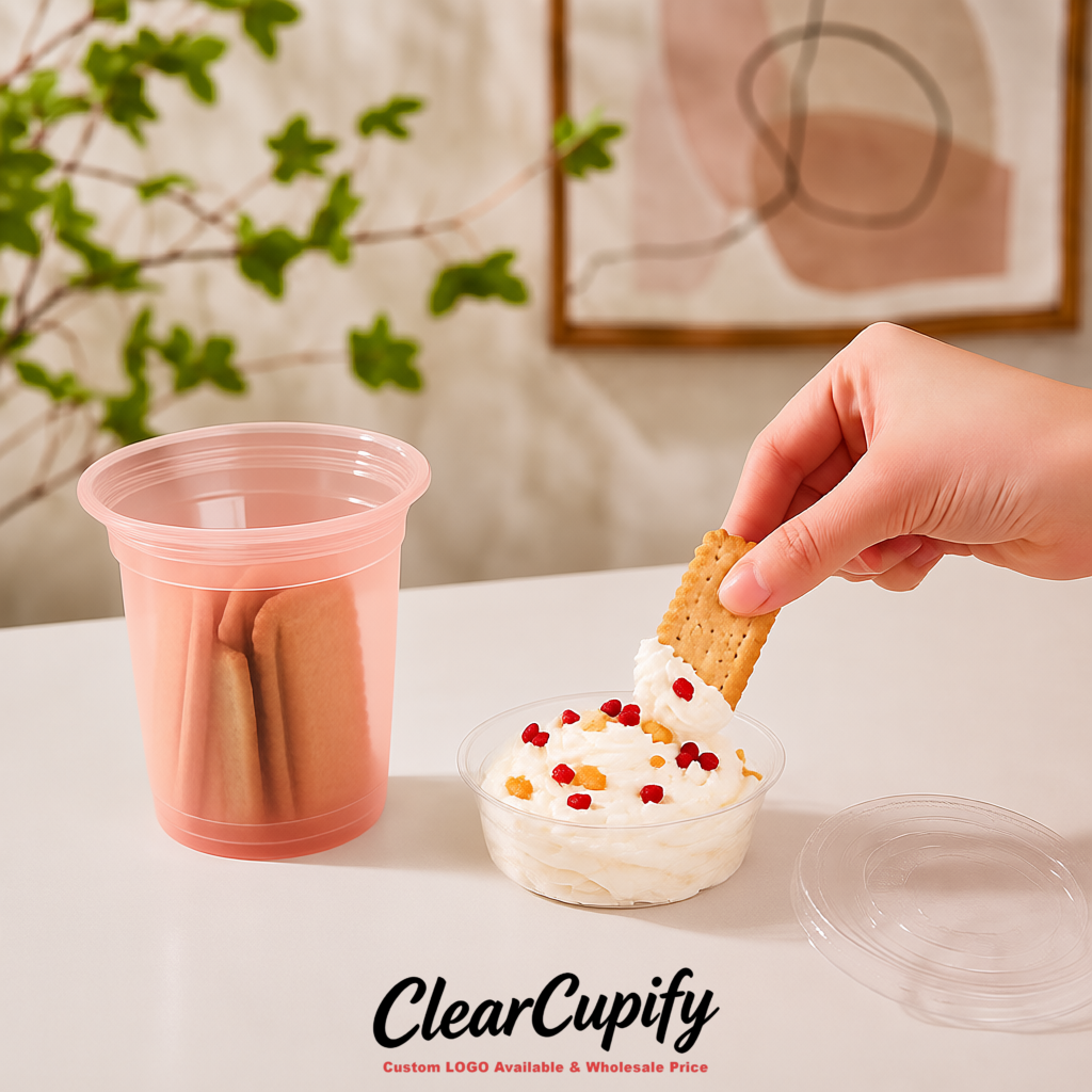 Blush 12 oz Disposable Plastic Parfait Cups with Insert & Flat lids 3.85 x 2.1 x 4 inches