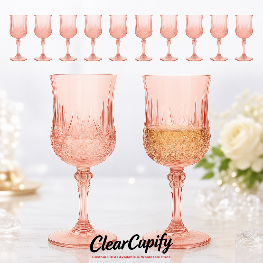 Blush 7oz Acrylic Plastic Wine Goblets - 2.7 x 6.7 inches Party & Wedding Wine Glasses