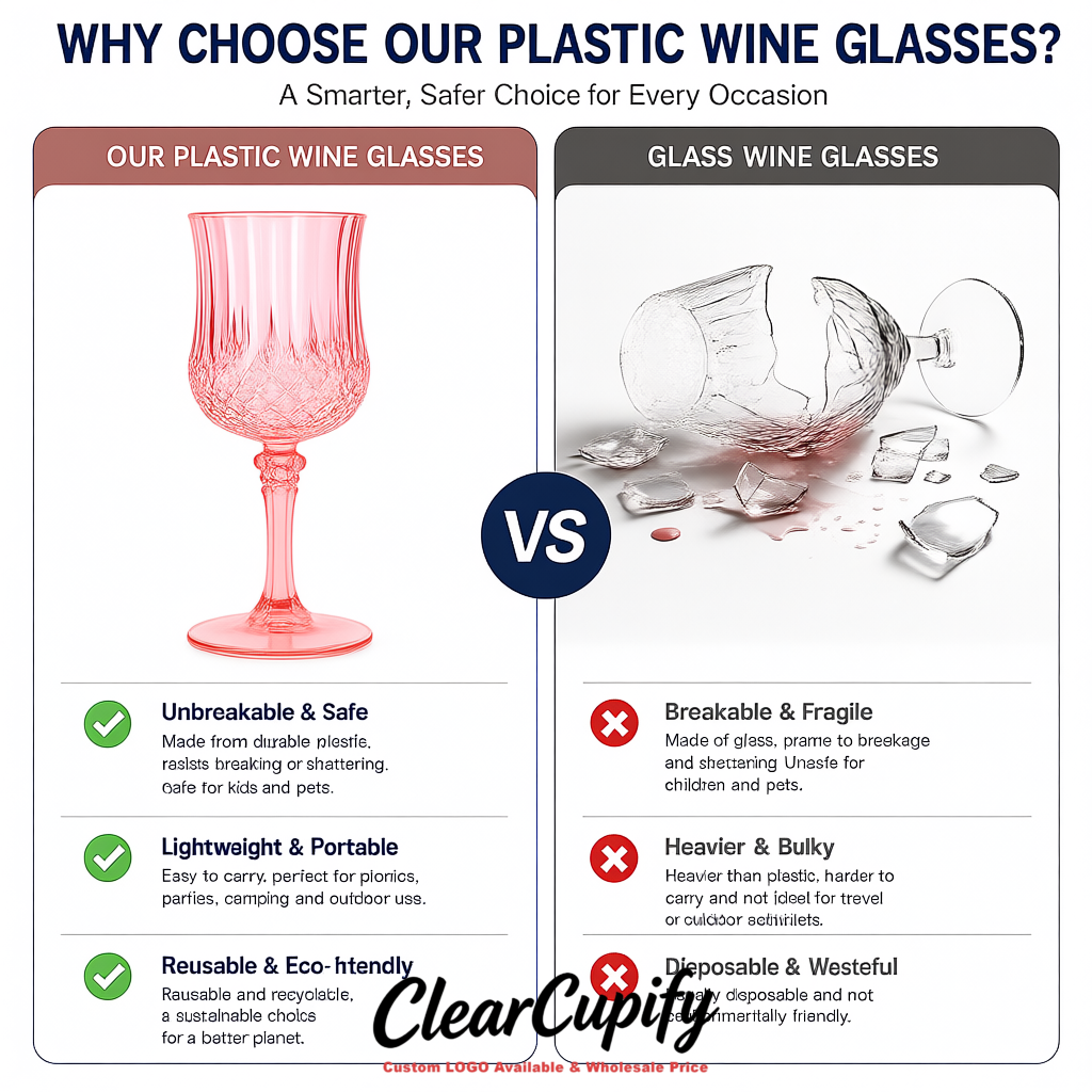 Blush 7oz Acrylic Plastic Wine Goblets - 2.7 x 6.7 inches Party & Wedding Wine Glasses
