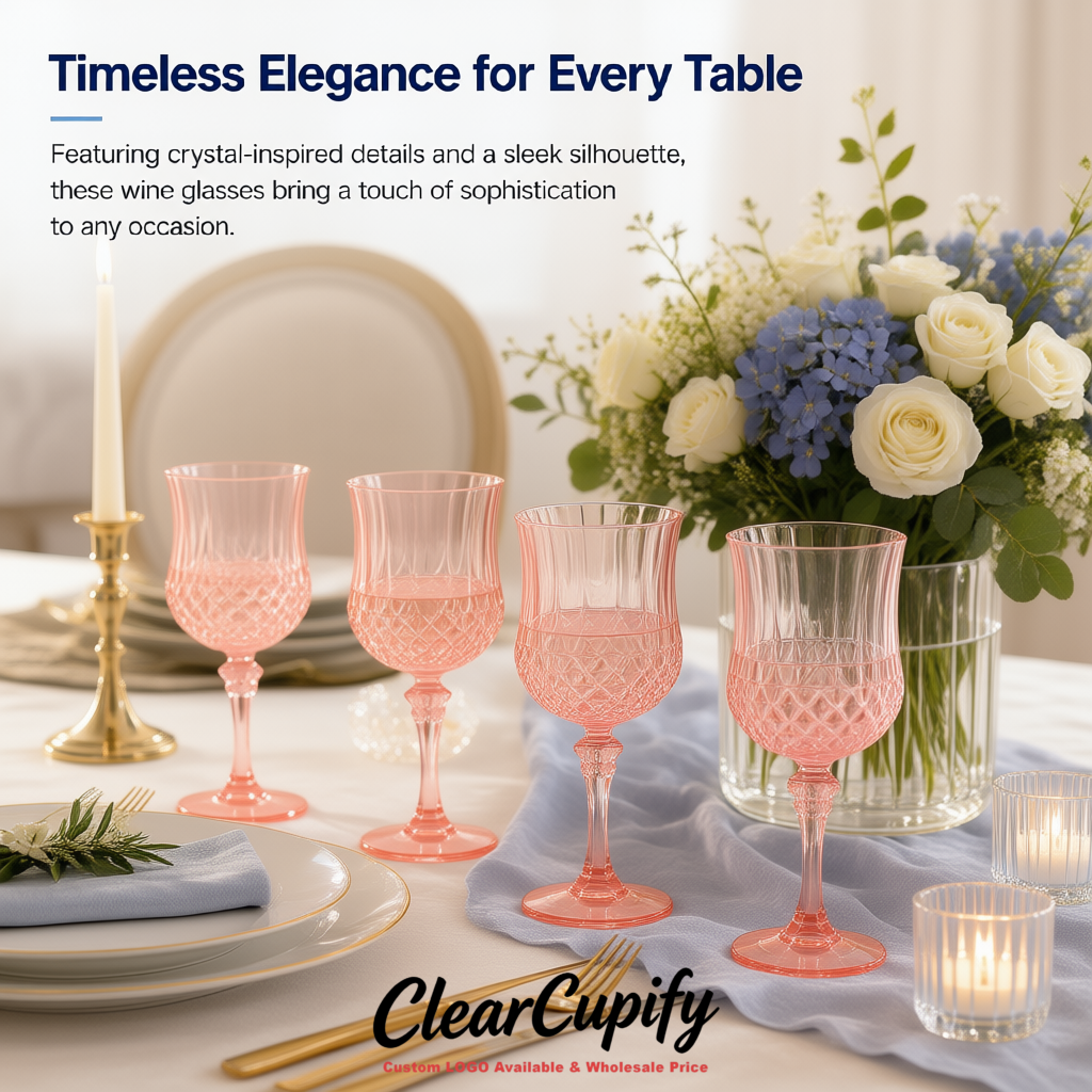 Blush 7oz Acrylic Plastic Wine Goblets - 2.7 x 6.7 inches Party & Wedding Wine Glasses