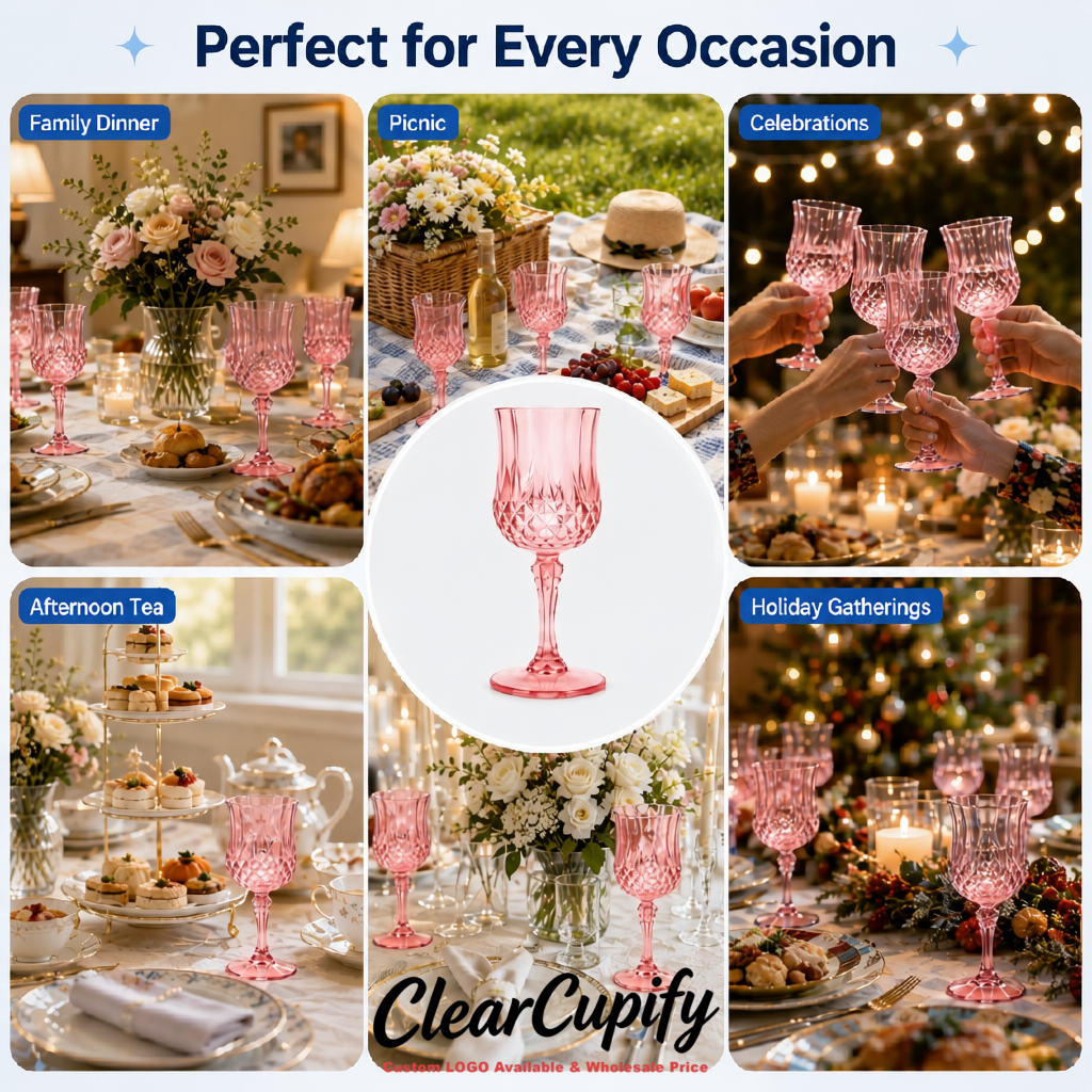 Blush 7oz Acrylic Plastic Wine Goblets - 2.7 x 6.7 inches Party & Wedding Wine Glasses