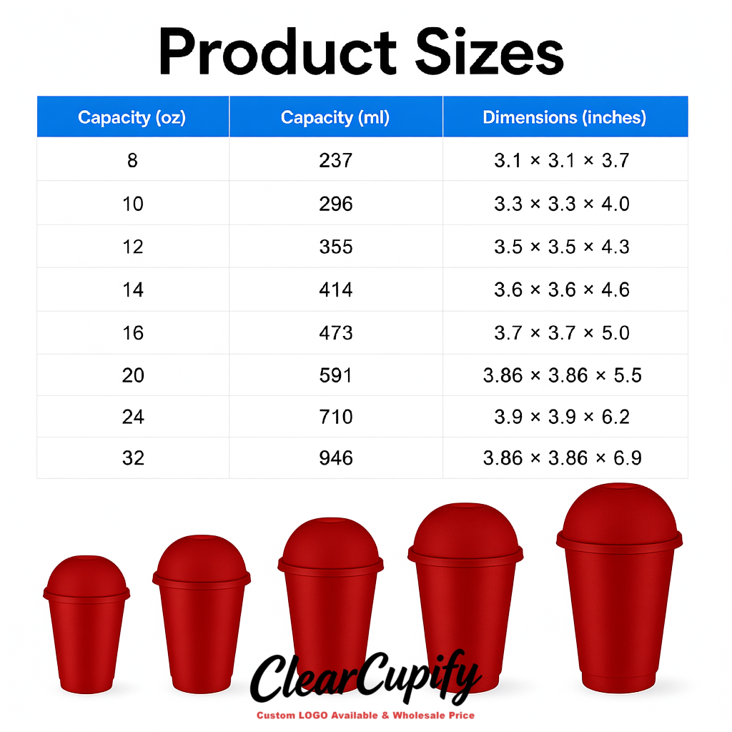 Brick Red 16 oz Plastic Slushie Cups with Dome Lid & Detachable Spoon Straws for Milkshake, Boba, Smoothies, Iced Coffee