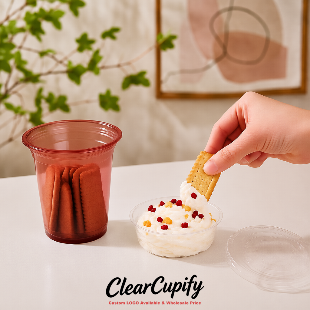 Brick Red 12 oz Disposable Plastic Parfait Cups with Insert & Flat lids 3.85 x 2.1 x 4 inches