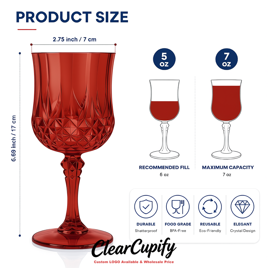Brick Red 7oz Acrylic Plastic Wine Goblets - 2.7 x 6.7 inches Party & Wedding Wine Glasses