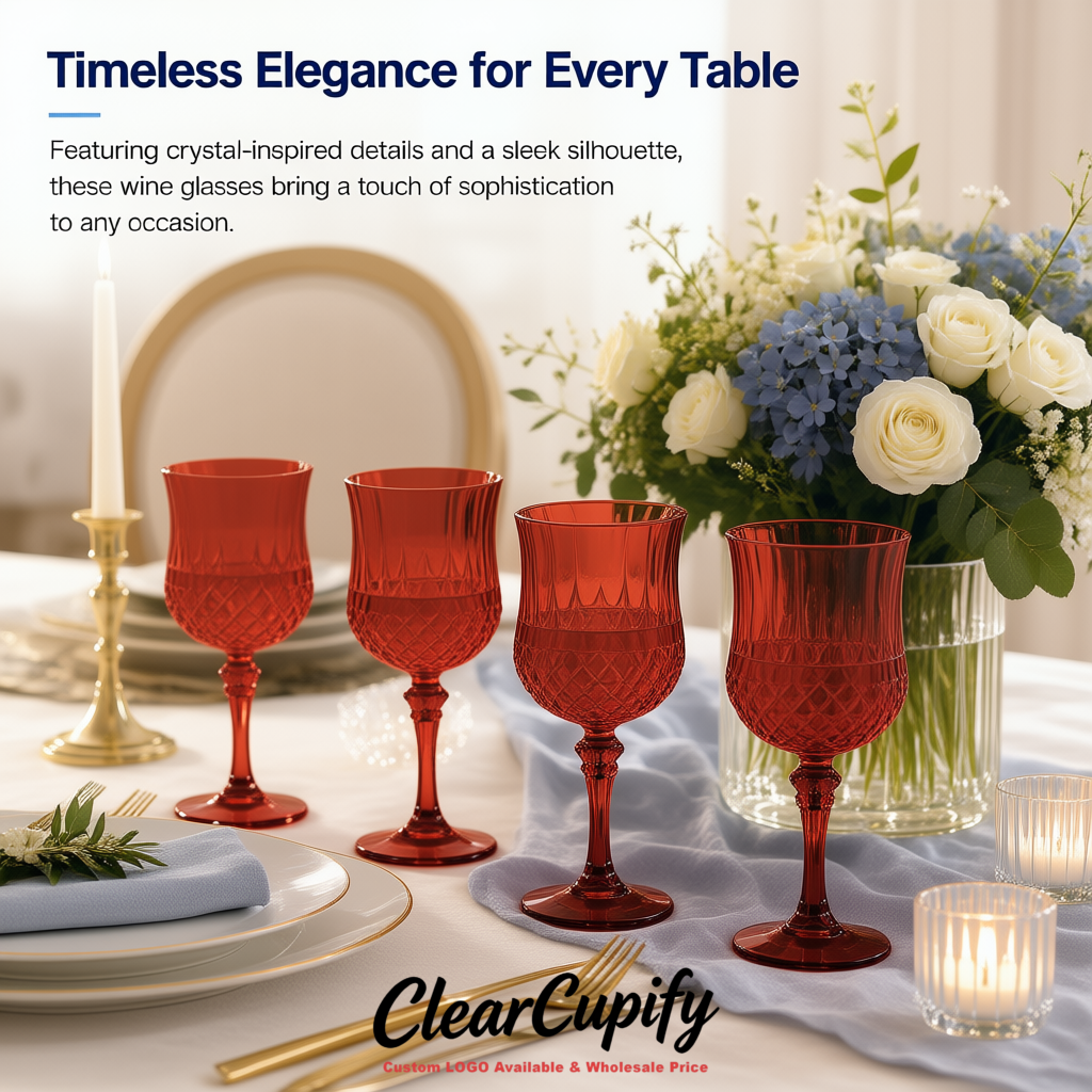 Brick Red 7oz Acrylic Plastic Wine Goblets - 2.7 x 6.7 inches Party & Wedding Wine Glasses