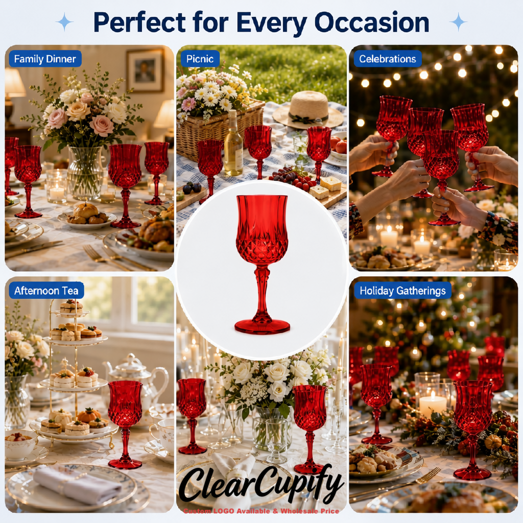 Brick Red 7oz Acrylic Plastic Wine Goblets - 2.7 x 6.7 inches Party & Wedding Wine Glasses
