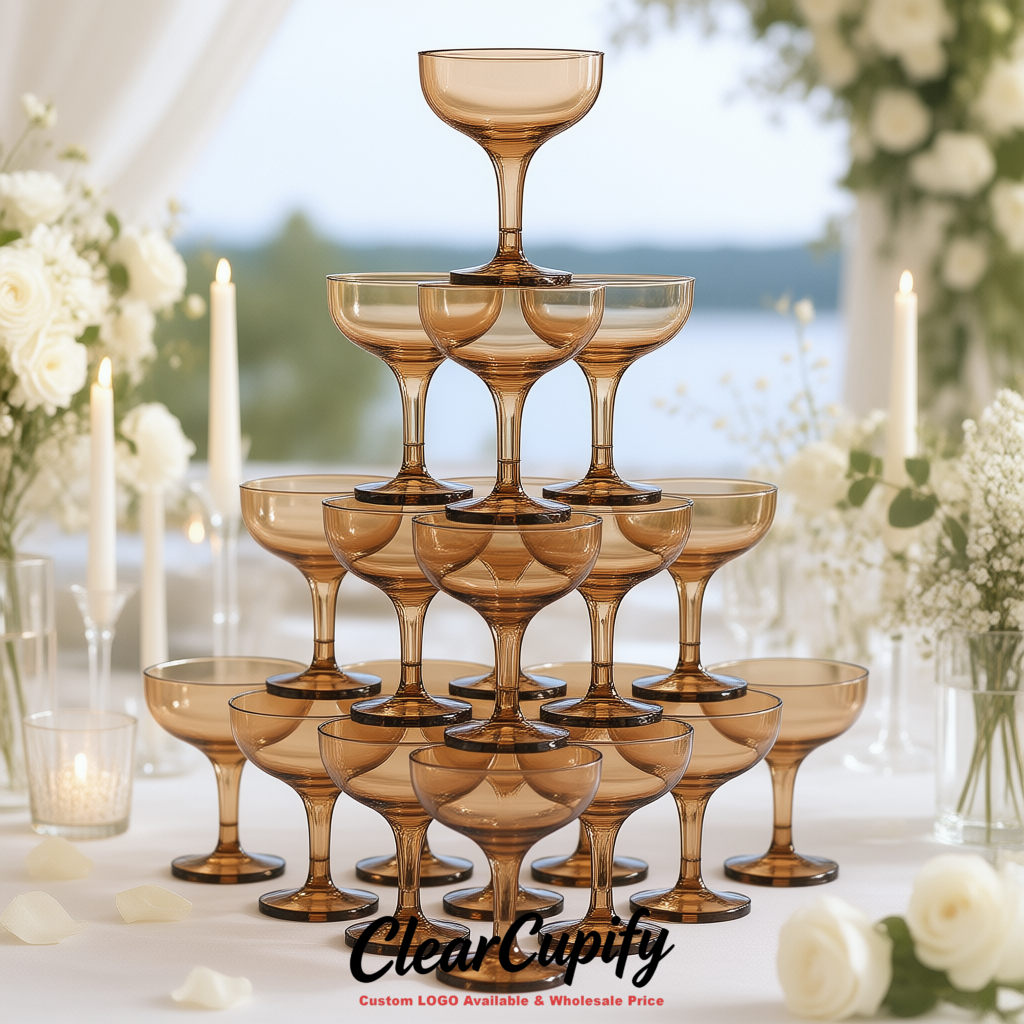 Bronze 5oz Stackable Plastic Martini Glasses 4.13x3.14 inches/10.5x8 cm For Champagne Tower