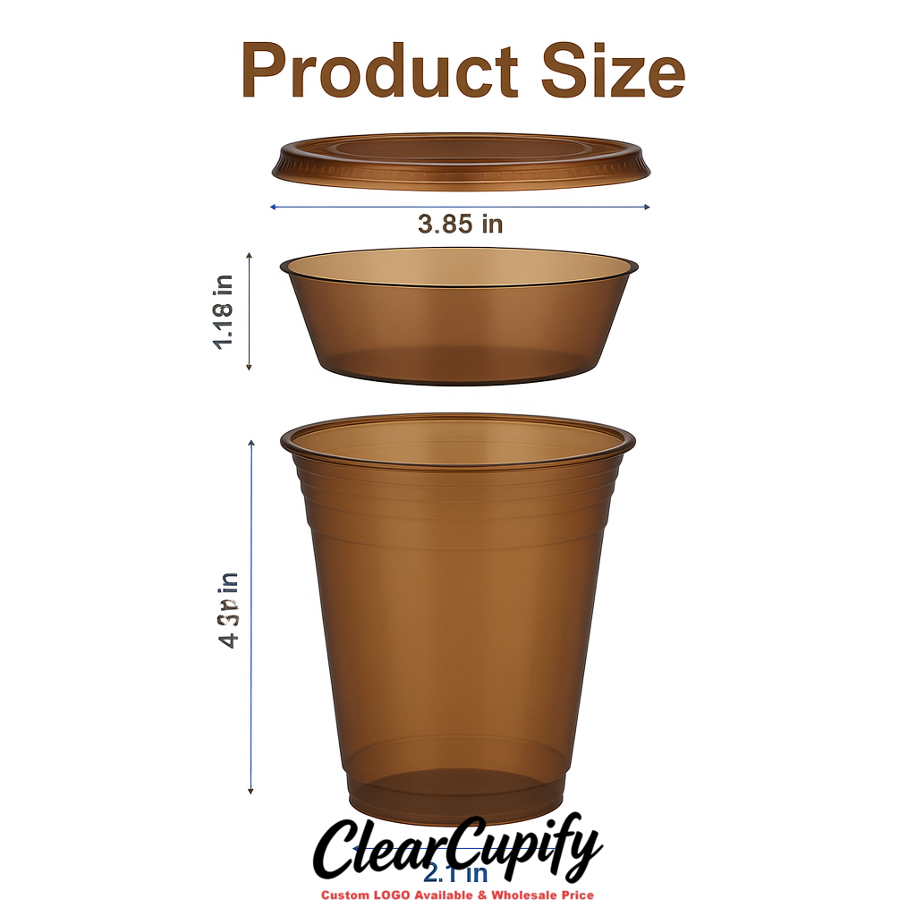 Bronze 12 oz Disposable Plastic Parfait Cups with Insert & Flat lids 3.85 x 2.1 x 4 inches