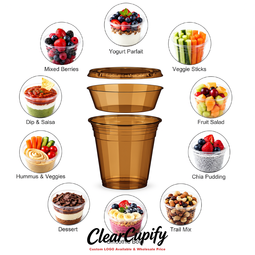 Bronze 12 oz Disposable Plastic Parfait Cups with Insert & Flat lids 3.85 x 2.1 x 4 inches