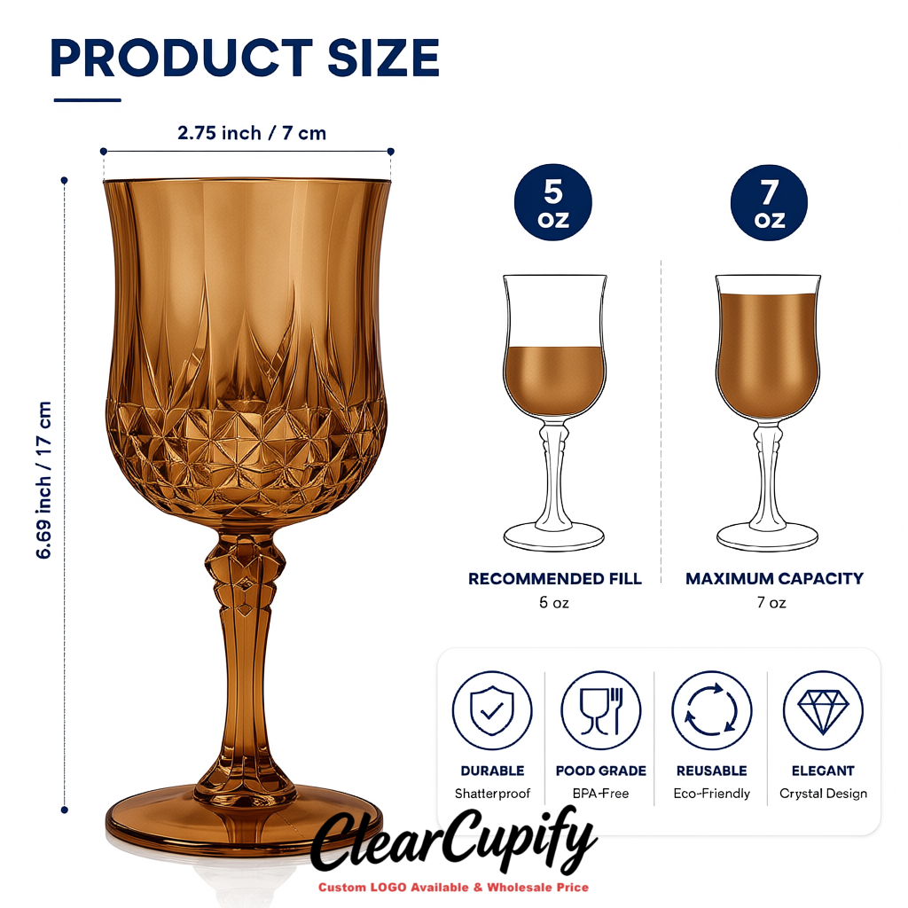 Bronze 7oz Acrylic Plastic Wine Goblets - 2.7 x 6.7 inches Party & Wedding Wine Glasses