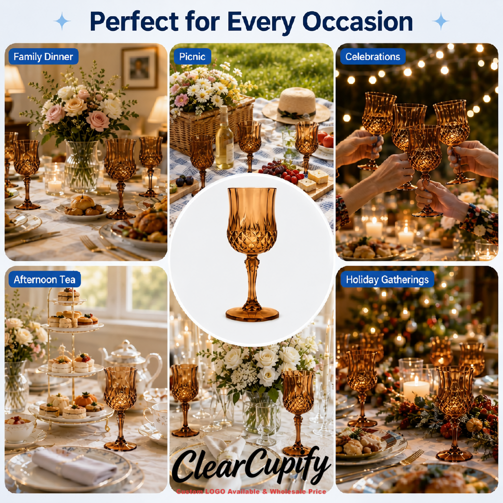 Bronze 7oz Acrylic Plastic Wine Goblets - 2.7 x 6.7 inches Party & Wedding Wine Glasses