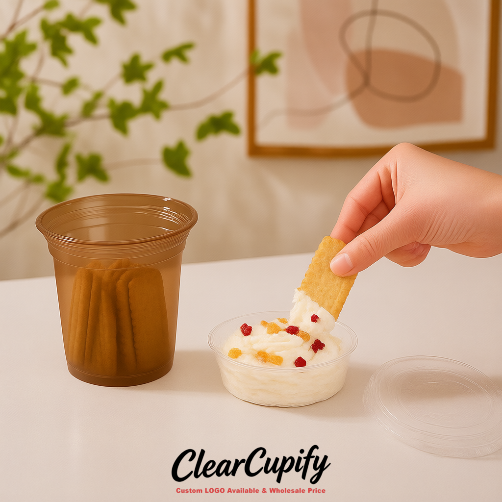 Brown 12 oz Disposable Plastic Parfait Cups with Insert & Flat lids 3.85 x 2.1 x 4 inches