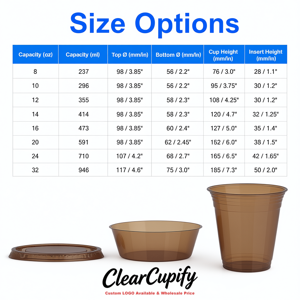 Brown 12 oz Disposable Plastic Parfait Cups with Insert & Flat lids 3.85 x 2.1 x 4 inches