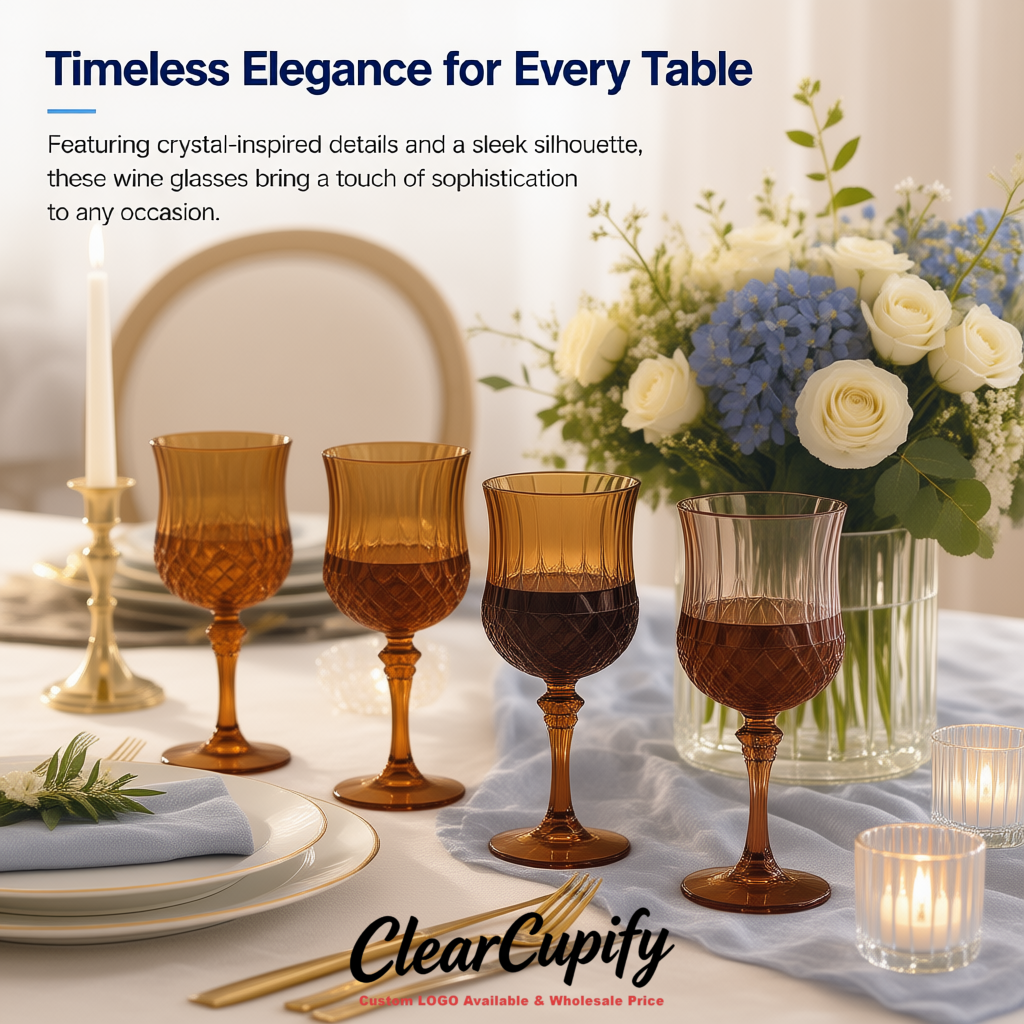 Brown 7oz Acrylic Plastic Wine Goblets - 2.7 x 6.7 inches Party & Wedding Wine Glasses