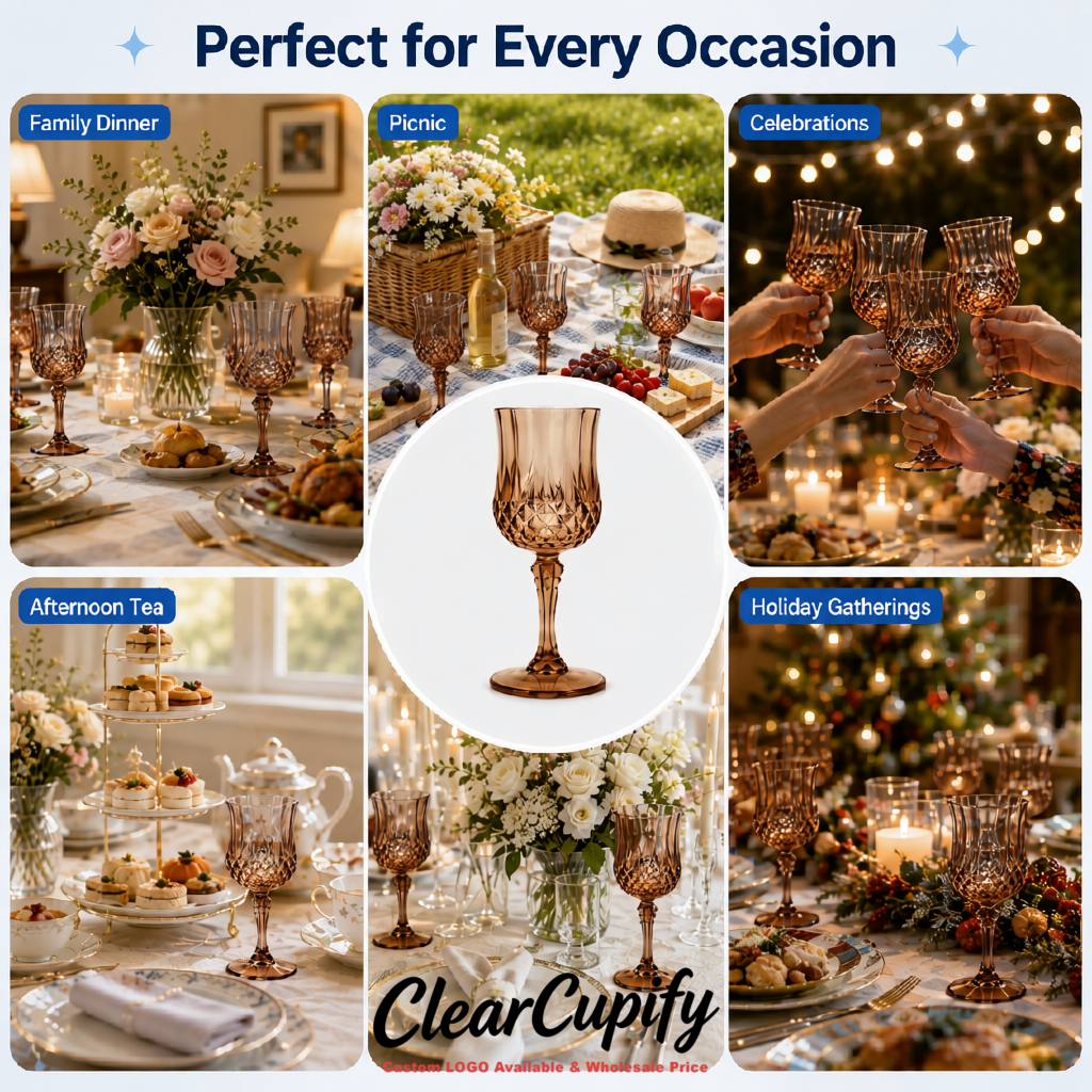 Brown 7oz Acrylic Plastic Wine Goblets - 2.7 x 6.7 inches Party & Wedding Wine Glasses