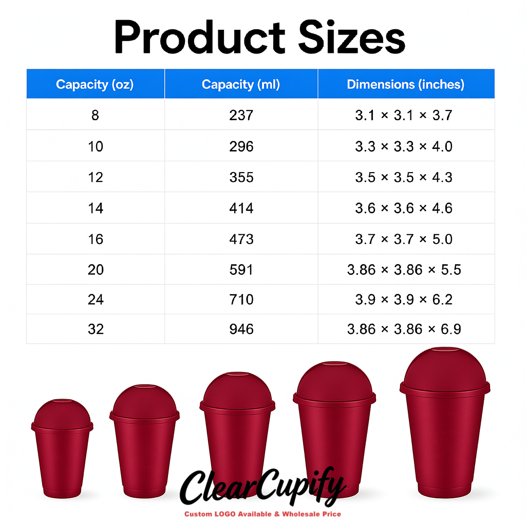 Burgundy 16 oz Plastic Slushie Cups with Dome Lid & Detachable Spoon Straws for Milkshake, Boba, Smoothies, Iced Coffee