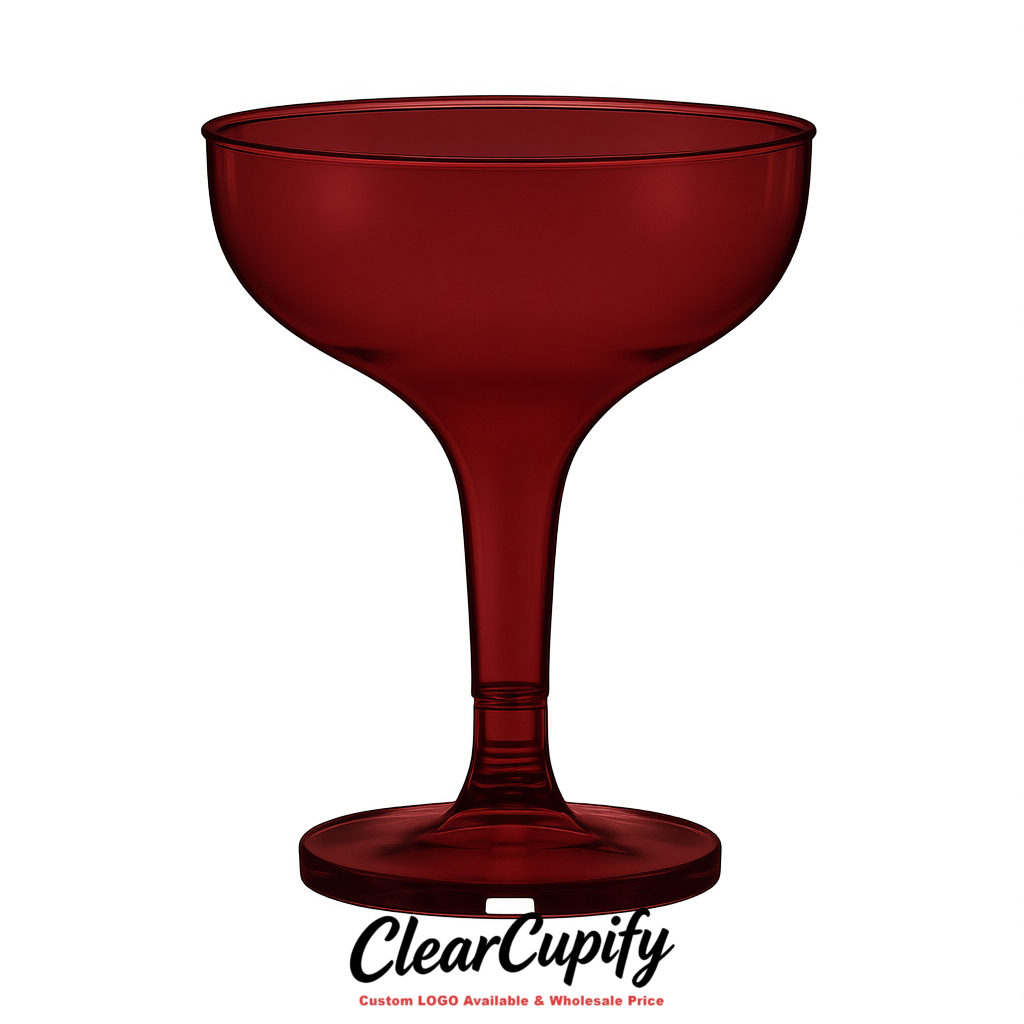 Burgundy 5oz Stackable Plastic Martini Glasses 4.13x3.14 inches/10.5x8 cm For Champagne Tower