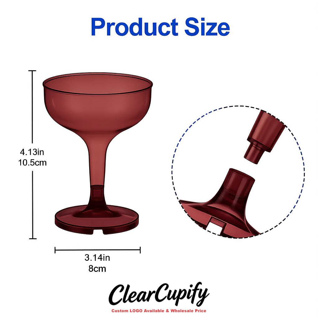 Burgundy 5oz Stackable Plastic Martini Glasses 4.13x3.14 inches/10.5x8 cm For Champagne Tower