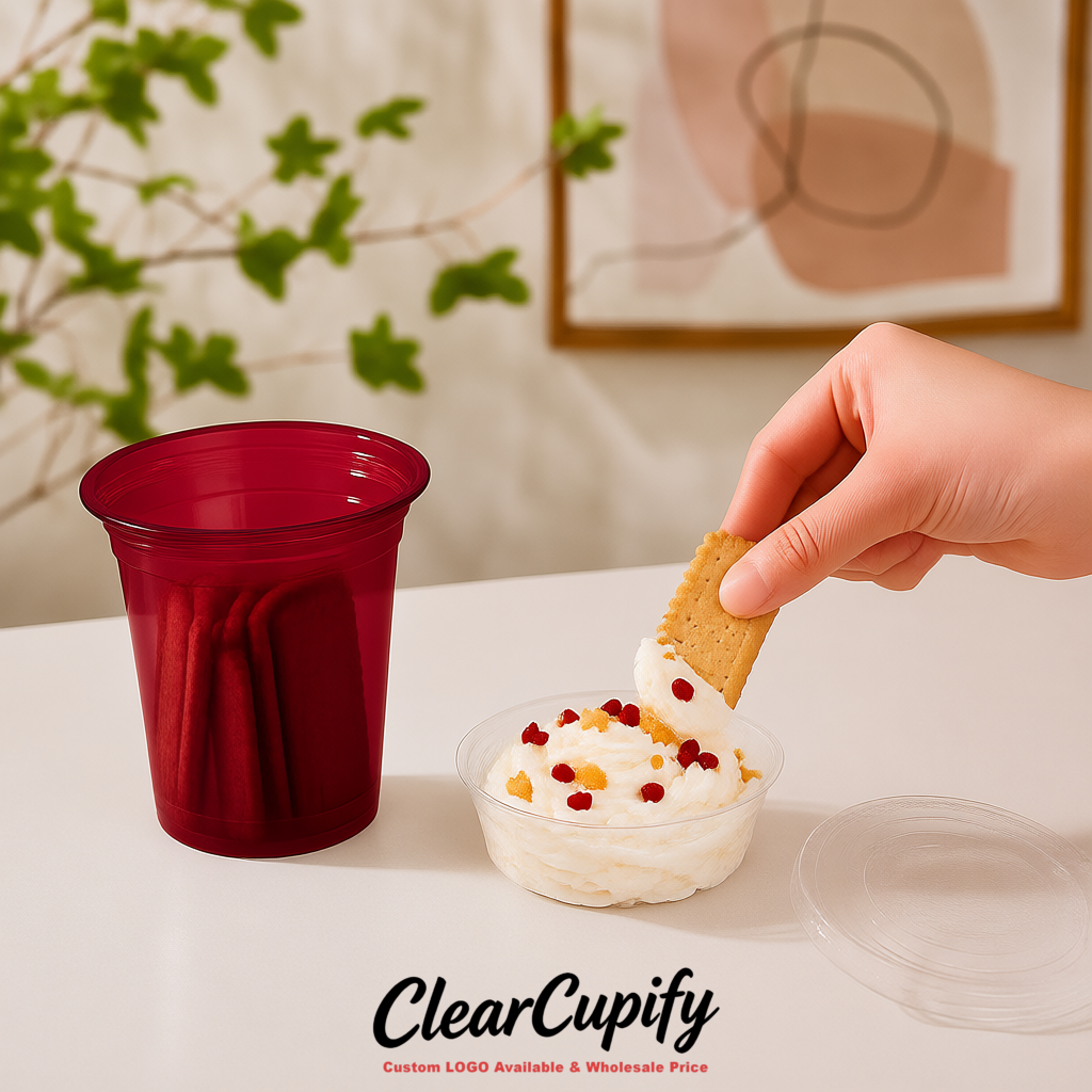 Burgundy 12 oz Disposable Plastic Parfait Cups with Insert & Flat lids 3.85 x 2.1 x 4 inches